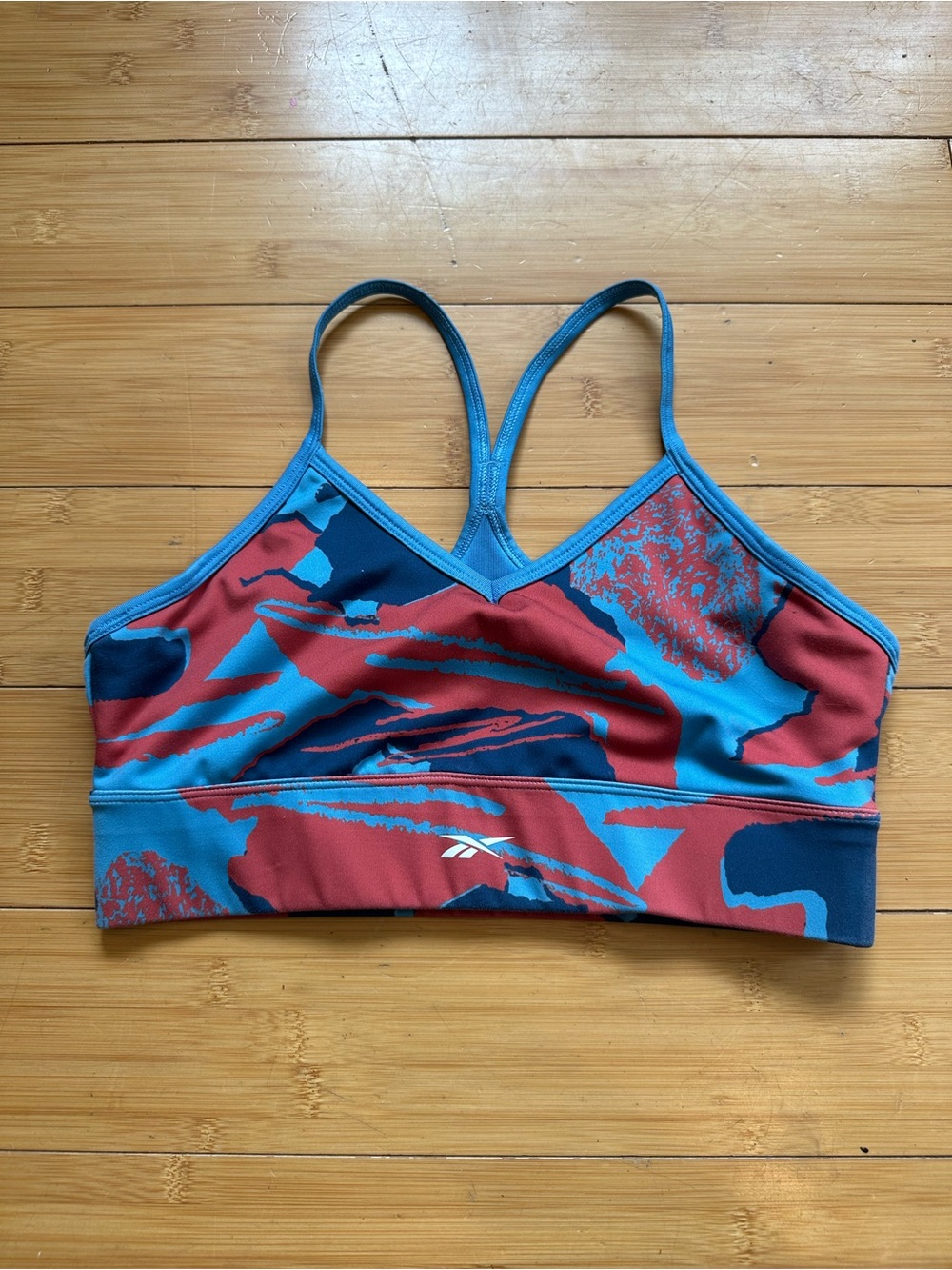Reebok Red & Blue Abstract Print Racerback Sports Bra